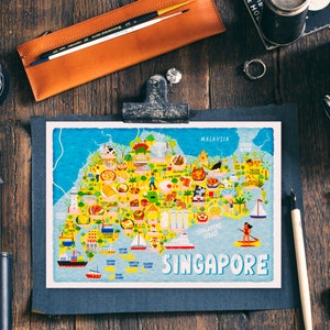 Carte postale de Singapour - carte de Singapour - carte de Singapour - carte illustrée de Singapour - cadeau de voyage - carte postale A6
