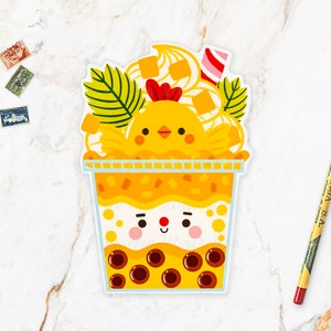 Mango Huhn Bubble Tea Postkarte. Lustige Bubble Tea Postkarte. Größe A6