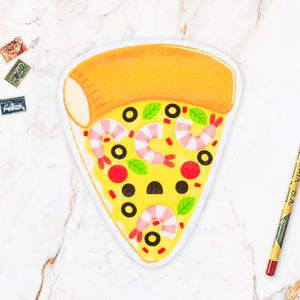 Carte postale pizza aux crevettes - carte postale pizza - carte postale nourriture - carte postale restauration rapide - carte postale cuisine kawaii - carte postale découpée, format A6
