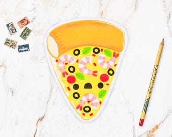 Cartolina pizza gamberi - Cartolina pizza - Cartolina cibo - Cartolina fast food - Cartolina cibo kawaii - Cartolina fustellata, formato A6