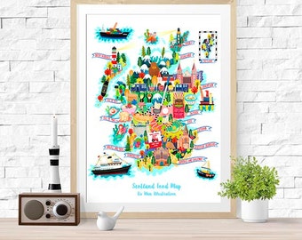 Scotland Food Map Poster - Scotland Map -  Map of Scotland - Illustrated Scotland Map - Wall Art - Home Decor - Home Gift - Poster Gift