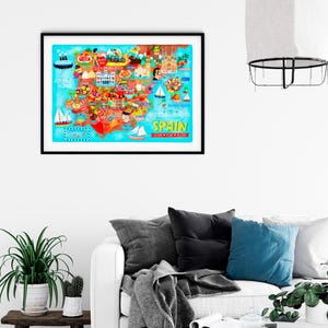 Póster de mapa de España - Mapa de España - Mapa de España - Mapa ilustrado de España - Arte mural - Decoración del hogar - Regalo para el hogar - Póster de regalo - Envío gratuito imagen 2