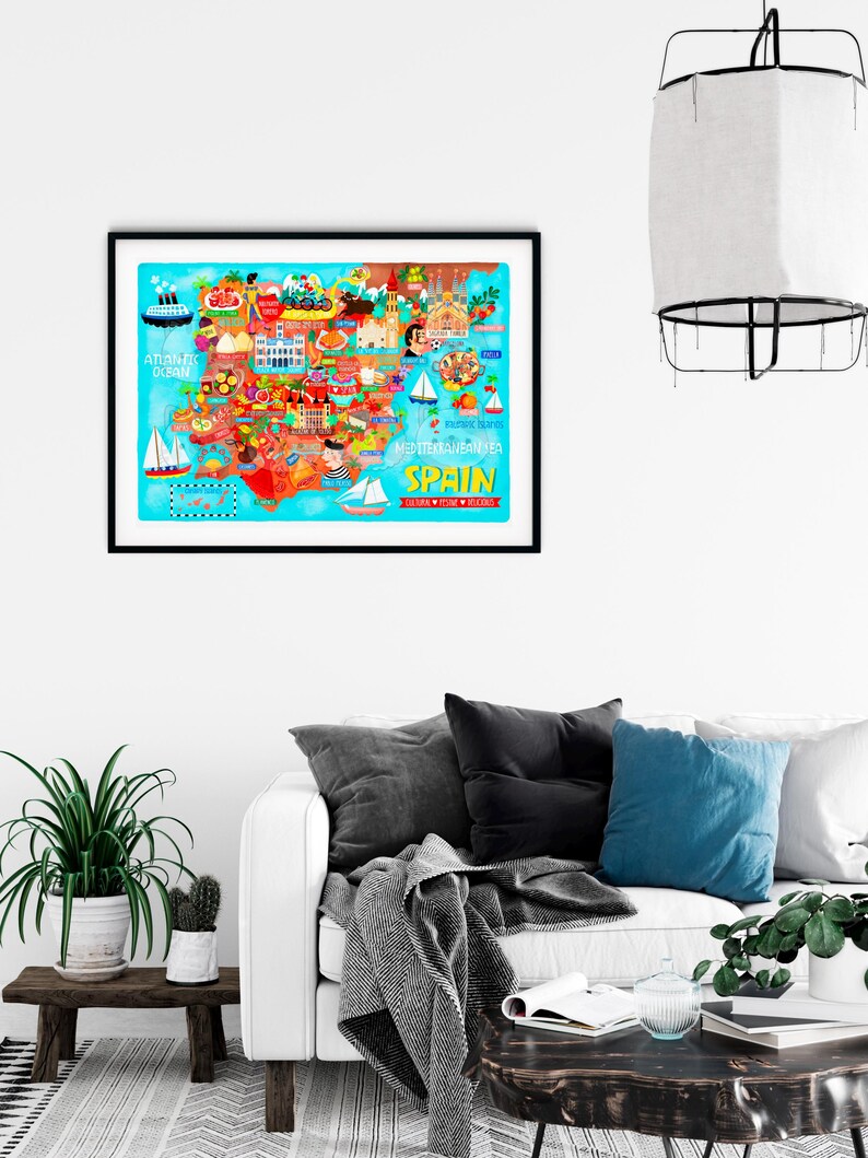 Póster de mapa de España - Mapa de España - Mapa de España - Mapa ilustrado de España - Arte mural - Decoración del hogar - Regalo para el hogar - Póster de regalo - Envío gratuito imagen 2