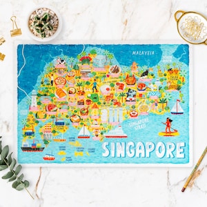 Singapur Landkarte Puzzle - Landkarte Singapur - Singapur Landkarte - Puzzle Geschenk - Illustrierte Singapur Landkarte - 300 Teile Puzzle