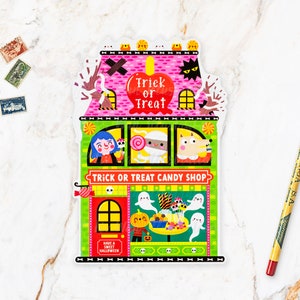 Candy Shop Halloween Postcard HW23-1. Fun cut out Halloween postcard, A6