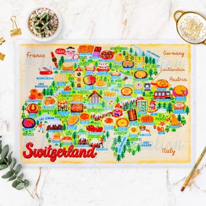 Puzzle carte de la Suisse - Carte de la Suisse - Carte de la Suisse - Cadeau puzzle - Carte illustrée de la Suisse - Puzzle de 300 pièces