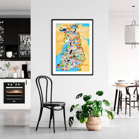 Finland Map Poster - Map of Finland - Finland Map - Illustrated Finland Map - Wall Art - Home Decor - Home Gift - Poster Gift Free shipping