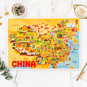 Rompecabezas de mapa de China - Mapa de China - Mapa de China - Rompecabezas de regalo - Mapa ilustrado de China - Rompecabezas de 300 piezas