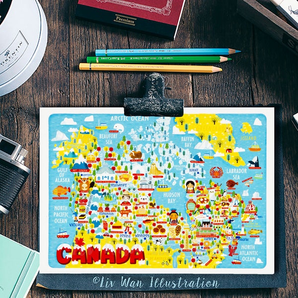 Canada Map Postcard - Map of Canada - Canada Map - Illustrated Canada Map - Travel Gift - A6 postcard