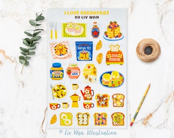 I Love Breakfast Sticker Sheet - Kawaii sticker sheet - Kawaii stationary - cute sticker sheet - laptop & phone case stickers