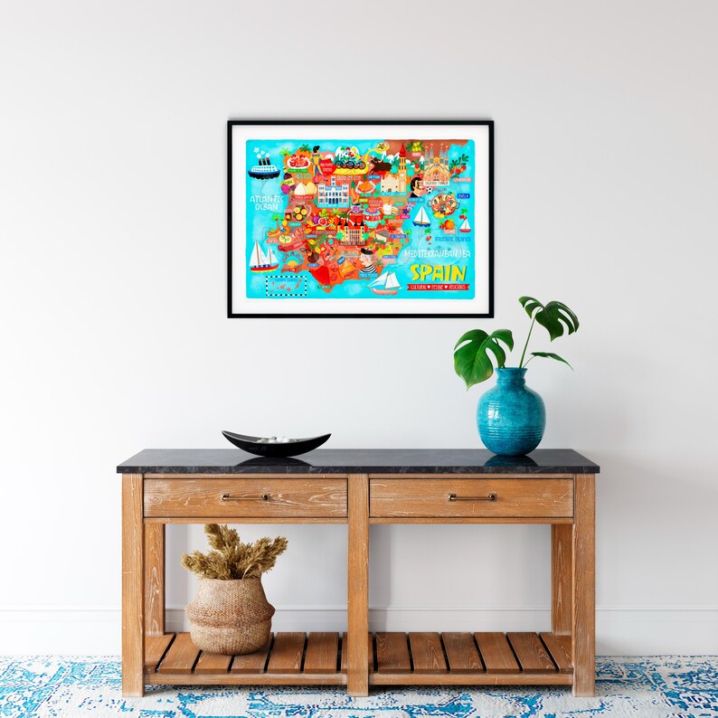 Póster de mapa de España - Mapa de España - Mapa de España - Mapa ilustrado de España - Arte mural - Decoración del hogar - Regalo para el hogar - Póster de regalo - Envío gratuito imagen 3