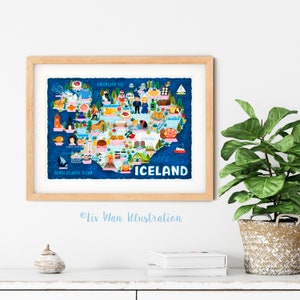 Poster de carte de l'Islande - carte de l'Islande - carte de l'Islande - carte de l'Islande illustrée - art mural - décoration d'intérieur - cadeau pour la maison - cadeau poster
