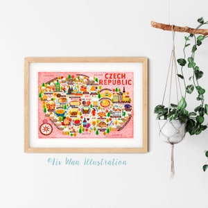 Affiche de carte de la République tchèque - Carte de la République tchèque - Carte de la République tchèque - Carte illustrée de la République tchèque - Art mural - Décoration d'intérieur - Cadeau pour la maison - Cadeau poster