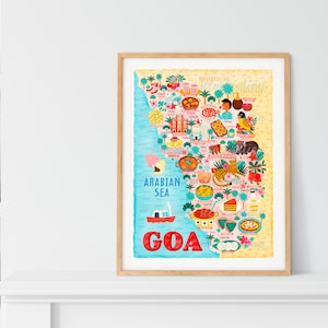 Póster con el mapa de Goa - Mapa de Goa - Mapa de Goa - Mapa ilustrado de Goa - Arte de pared - Decoración del hogar - Regalo para el hogar - Regalo artístico
