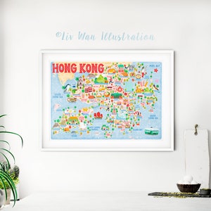 Hong Kong Map Poster Hong Kong Map Map of Hong Kong Illustrated Hong Kong Map Wall Art Home Decor Home Gift image 2