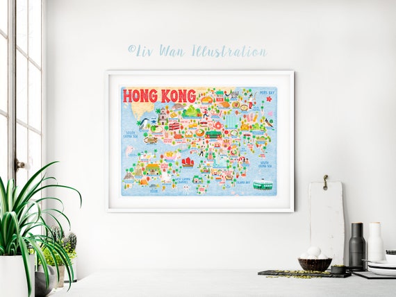 Hong Kong Map Wall Etsy Ships Regionally Poster. - Art. Beautiful