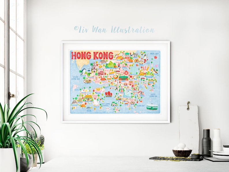 Hong Kong Map Poster Hong Kong Map Map of Hong Kong Illustrated Hong Kong Map Wall Art Home Decor Home Gift image 2