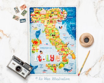 Italien Landkarte Puzzle - Landkarte Italien - Italien Landkarte - Puzzle Geschenk - Illustrierte Italien Landkarte - 300 Teile Puzzle