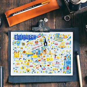 Edinburgh Map Postkarte - Karte von Edinburgh - Edinburgh Karte - Illustrierte Edinburgh Karte - Reisegeschenk - A6 Postkarte