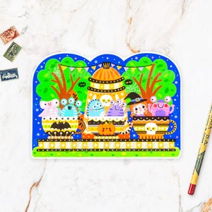 Magic Tea Cups Halloween Postcard | HW24-4. Fun cut-out Halloween postcard, A6
