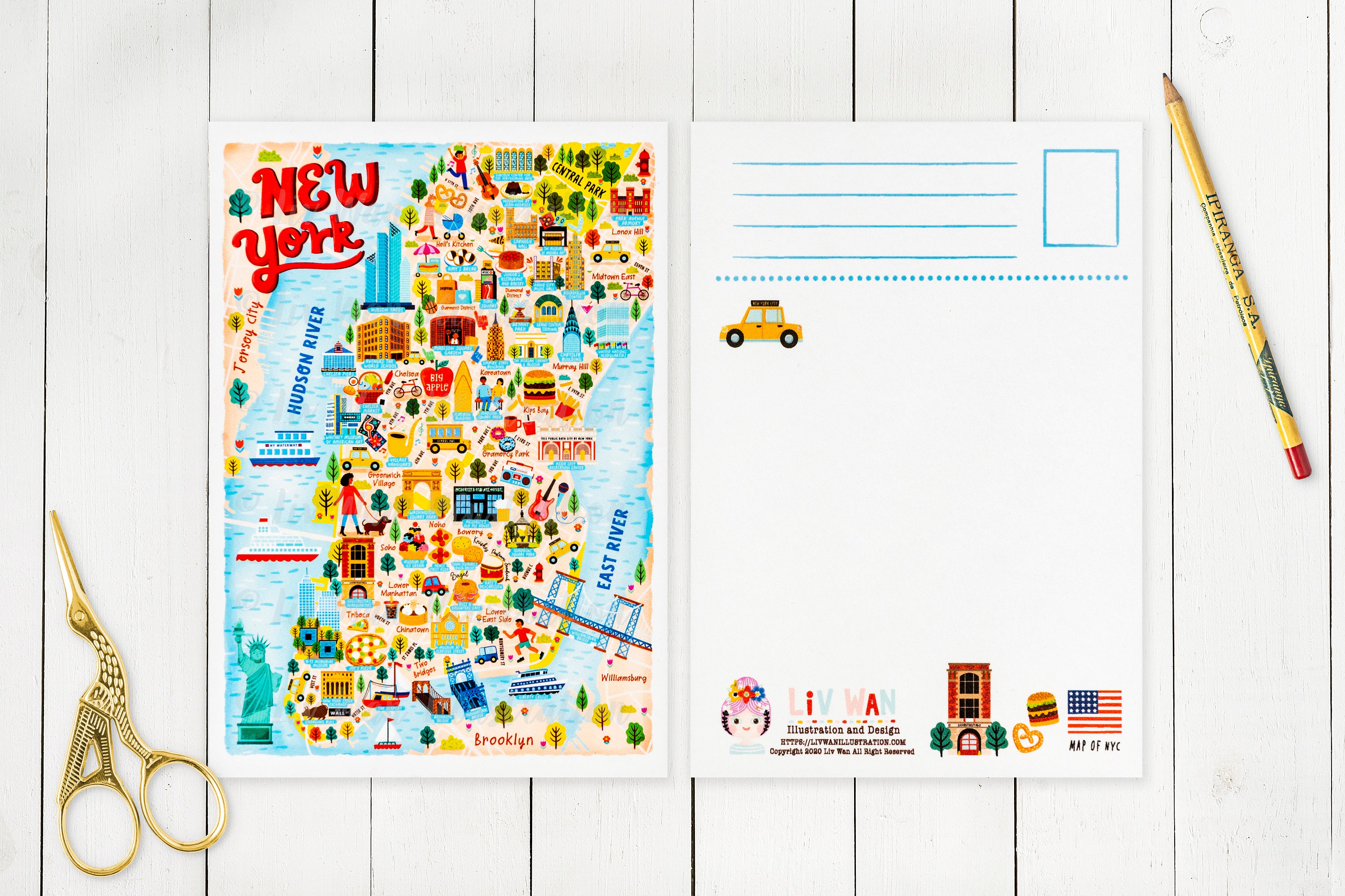 New York Map Postcard - Map of New York - New York Map - Illustrated ...