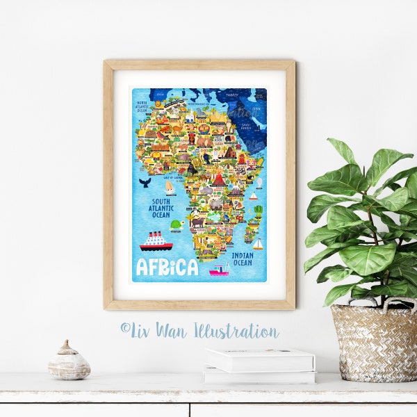 Africa Map Poster - Africa Map -  Map of Africa - Illustrated Africa Map - Wall Art - Home Decor - Home Gift - Poster Gift