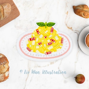 Carte postale Carbonara - Carte postale de nourriture - Carte postale de cuisine - Illustration de nourriture - Carte postale découpée - Carte postale en forme - Cadeau de nourriture