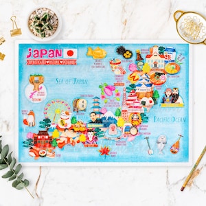 Puzzle z mapą Japonii - Mapa Japonii - Mapa Japonii - Puzzle na prezent - Ilustrowana mapa Japonii - układanka 300 elementów