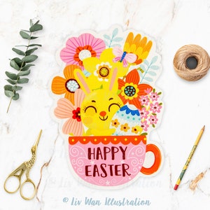 de la collection Happy Easter Bunny Cartes postales de printemps du lapin de Pâques, autocollants, autocollants de planificateur image 5