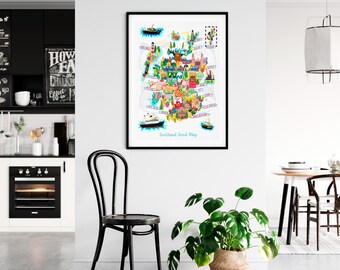 Scotland Food Map Poster - Scotland Map -  Map of Scotland - Illustrated Scotland Map - Wall Art - Home Decor - Home Gift - Free shipping