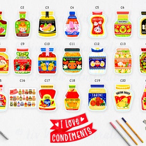 Collection de cartes postales Condiments - Carte postale de nourriture - Illustration de nourriture - Carte postale découpée - Carte postale en forme - Cadeau de nourriture