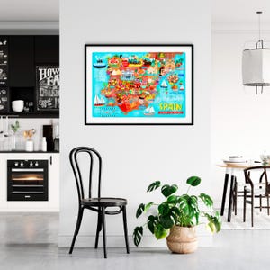 Póster de mapa de España - Mapa de España - Mapa de España - Mapa ilustrado de España - Arte mural - Decoración del hogar - Regalo para el hogar - Póster de regalo - Envío gratuito imagen 1