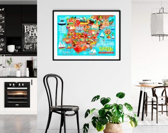 Poster de carte de l'Espagne - carte de l'Espagne - carte de l'Espagne - carte de l'Espagne illustrée - art mural - décoration d'intérieur - cadeau pour la maison - cadeau poster - livraison gratuite