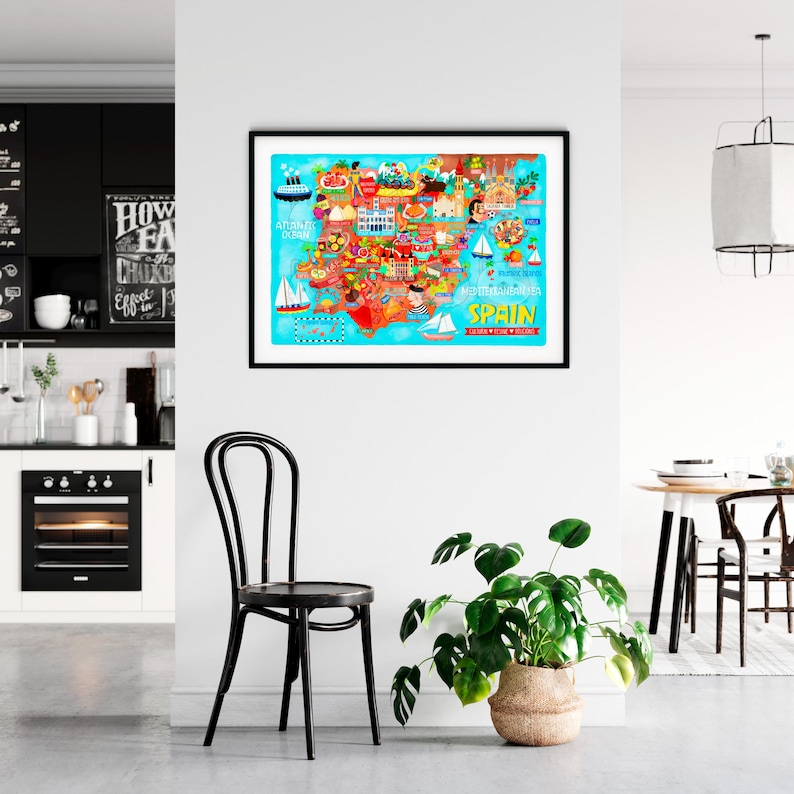 Póster de mapa de España - Mapa de España - Mapa de España - Mapa ilustrado de España - Arte mural - Decoración del hogar - Regalo para el hogar - Póster de regalo - Envío gratuito imagen 1