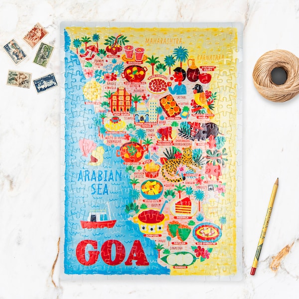 Goa Map Puzzle - Map of Goa - Goa Map - Puzzle gift - Illustrated Goa Map - 300 piece jigsaw