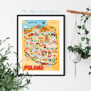 Mapa da Polônia - Mapa da Polônia - Mapa da Polônia - Mapa ilustrado da Polônia - Arte de parede - Decoração para casa - Presente para casa - Presente de pôster