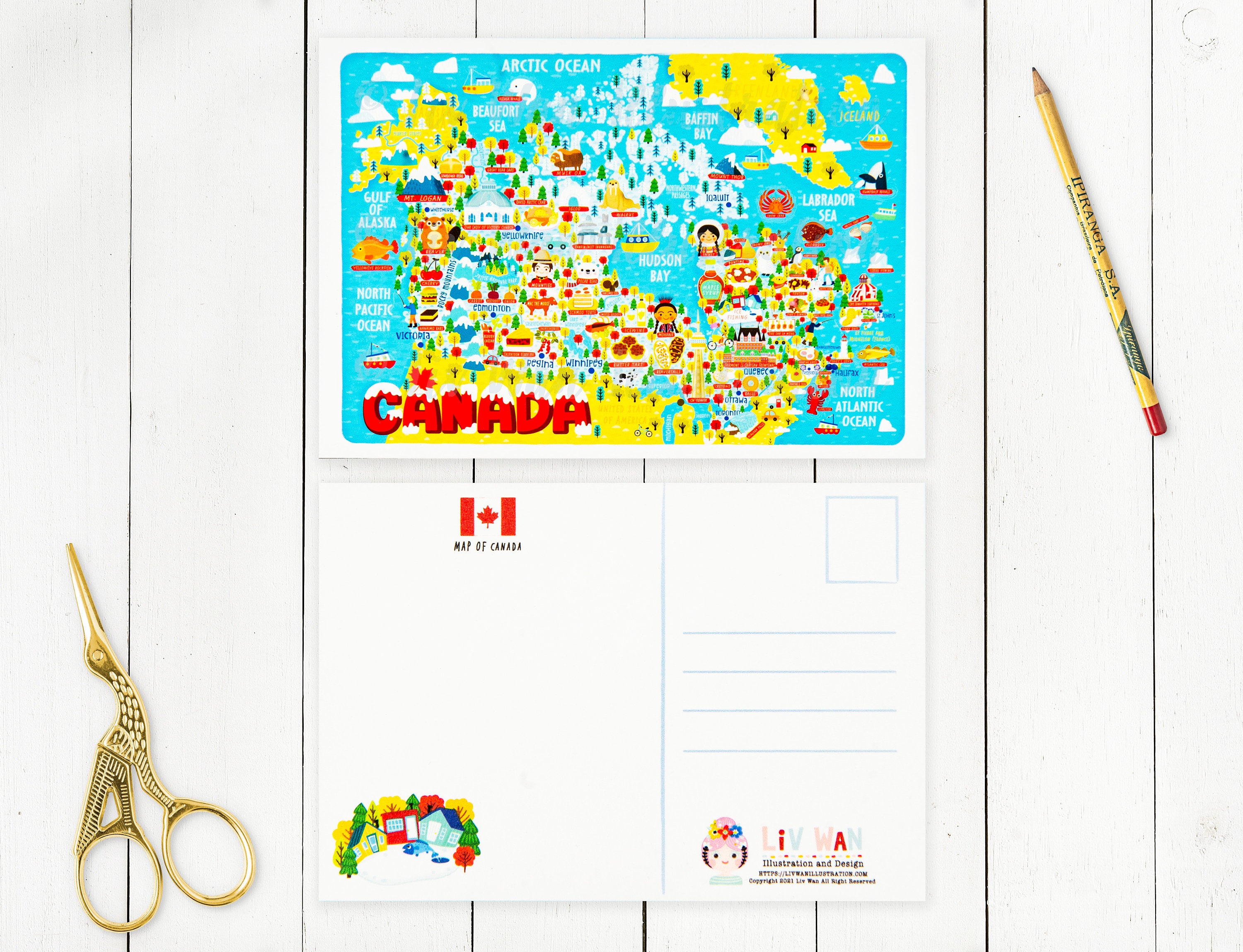 Canada Map Postcard - Map of Canada - Canada Map - Illustrated Canada ...