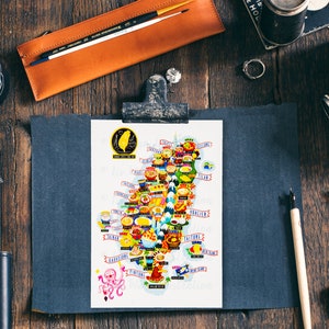 Cartão postal com mapa de comida de rua de Taiwan - Mapa de Taiwan - Mapa de Taiwan - Mapa ilustrado de Taiwan - Presente de viagem - Cartão postal A6