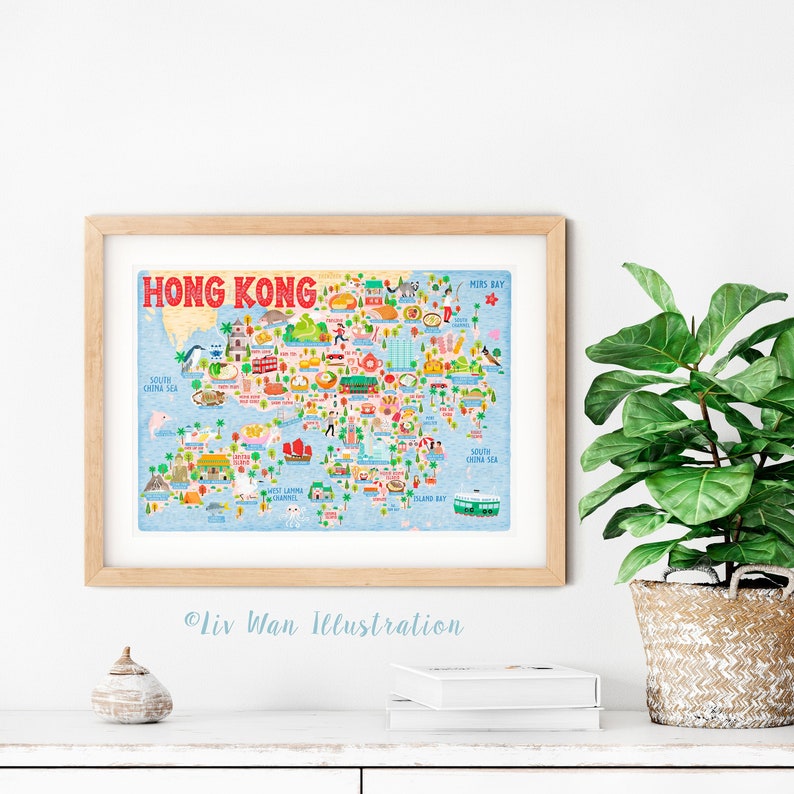 Hong Kong Map Poster Hong Kong Map Map of Hong Kong Illustrated Hong Kong Map Wall Art Home Decor Home Gift image 1