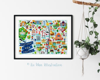 Elephant and Castle Map Poster - Elephant and Castle Map -  Map of London - London map - Wall Art - Home Decor - Home Gift - Poster Gift