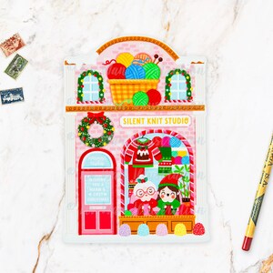 Carte postale de Noël en tricot silencieux. XMAS24-4. Carte postale amusante de Noël Kawaii. R6. Carte postale en forme