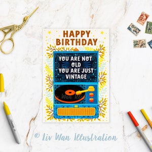 You Are Just Vintage Birthday Postcard, fun A6 handmade birthday card