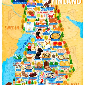 Plakat z mapą Finlandii - Mapa Finlandii - Mapa Finlandii - Ilustrowana mapa Finlandii - Sztuka ścienna - Wystrój domu - Prezent do domu - Plakat na prezent Darmowa wysyłka zdjęcie 9
