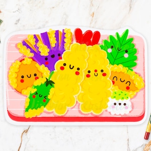 Carte postale kawaii tempura - carte postale tempura - cadeau kawaii - carte postale kawaii - illustration culinaire - carte postale découpée - carte postale en forme