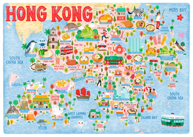 Hong Kong Map Poster Hong Kong Map Map of Hong Kong Illustrated Hong Kong Map Wall Art Home Decor Home Gift image 4