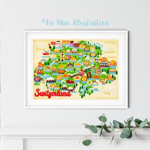 Poster de carte de la Suisse - Carte de la Suisse - Carte de la Suisse - Cadeau Suisse - Art mural - Décoration d'intérieur - Cadeau pour la maison - Cadeau poster