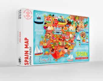 Puzzle Carte de l'Espagne - Carte de l'Espagne - Carte de l'Espagne - Cadeau puzzle - Carte de l'Espagne illustrée - Puzzle de 1000 pièces