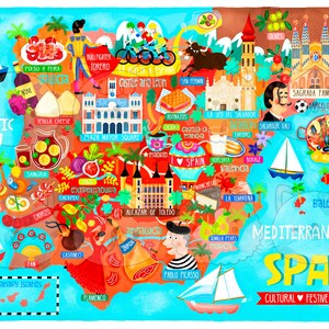 Póster de mapa de España - Mapa de España - Mapa de España - Mapa ilustrado de España - Arte mural - Decoración del hogar - Regalo para el hogar - Póster de regalo - Envío gratuito imagen 6