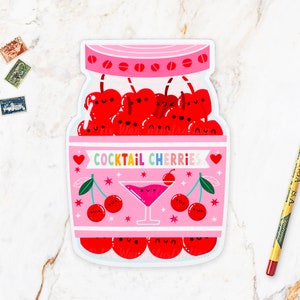 Carte postale cocktail cerises (PTY14) - carte postale de nourriture - illustration de nourriture - carte postale découpée - carte postale en forme - cadeau de nourriture