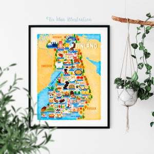Affiche de carte de la Finlande - carte de la Finlande - carte de la Finlande - carte de la Finlande illustrée - art mural - décoration d'intérieur - cadeau pour la maison - cadeau poster